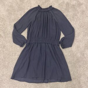 Brochu Walker Gray Silk Smocked Long Sleeve Pleated Dress Women's Medium